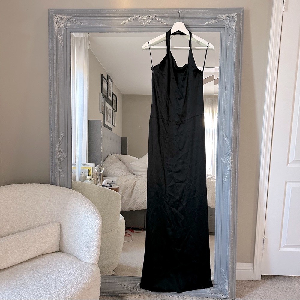 Vintage Silk Acetate Fitted Halter Maxi Dress